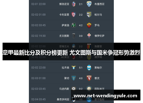 意甲最新比分及积分榜更新 尤文图斯与国米争冠形势激烈 意甲最新比分及积分榜更新 尤文图斯与国米争冠形势激烈